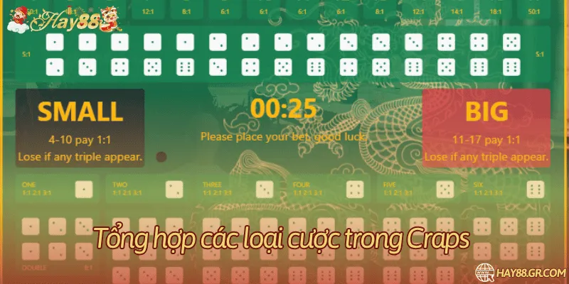Tổng hợp các loại cược trong Craps
